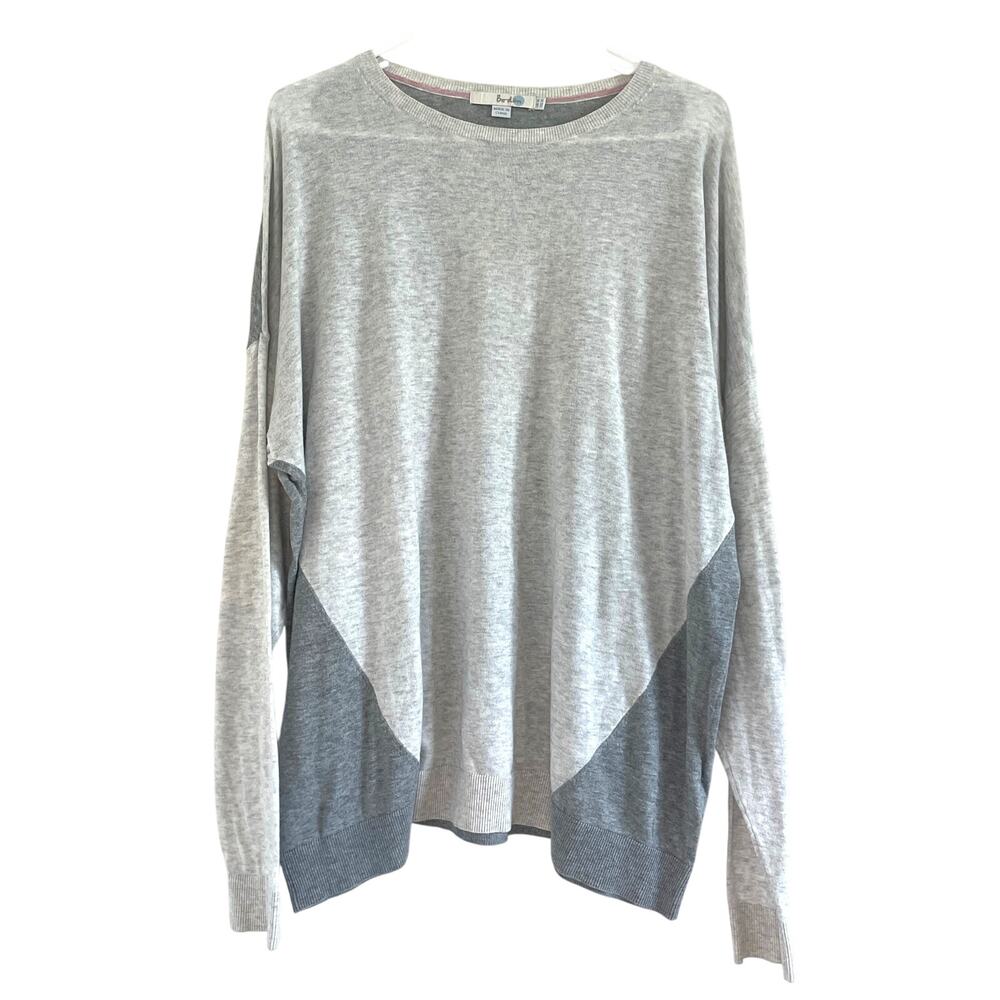 Boden Two-Tone Light Gray and Charcoal Scoop Neck Sweater